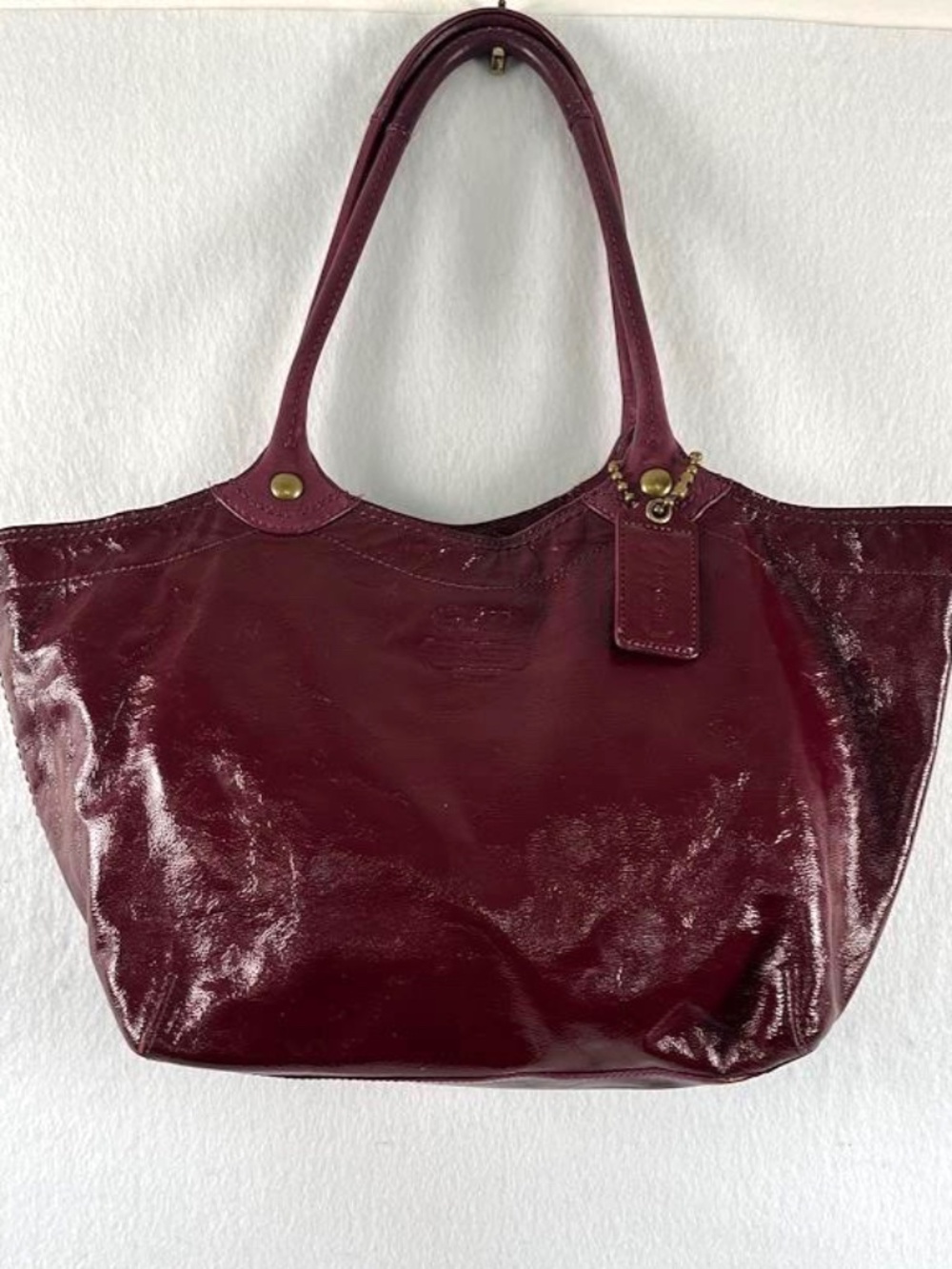 VTG COACH Bleecker Crinkled Patent Calf Berry Leather Shopper Tote Shoulder Bag
